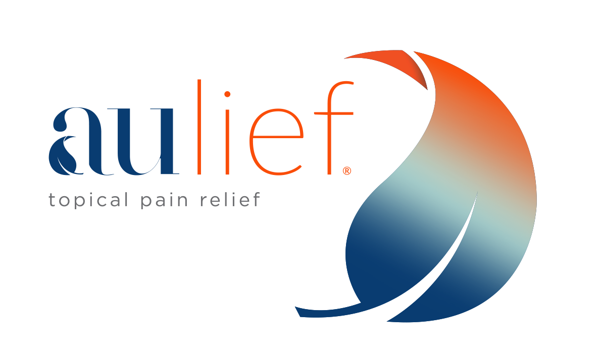 aulief topical pain relief logo with iconic aulief leaf