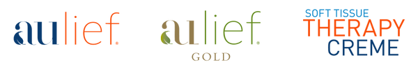 logo's of aulief, aulief Gold and soft tissue therapy creme next to each other