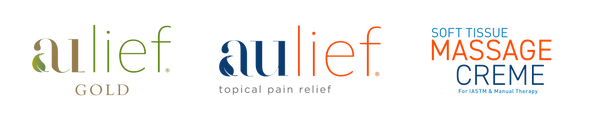 logo's of aulief, aulief Gold and soft tissue therapy creme next to each other