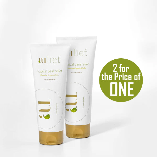 2 aulief organic pain relief cream 7oz tubes with text 2 for the price of one