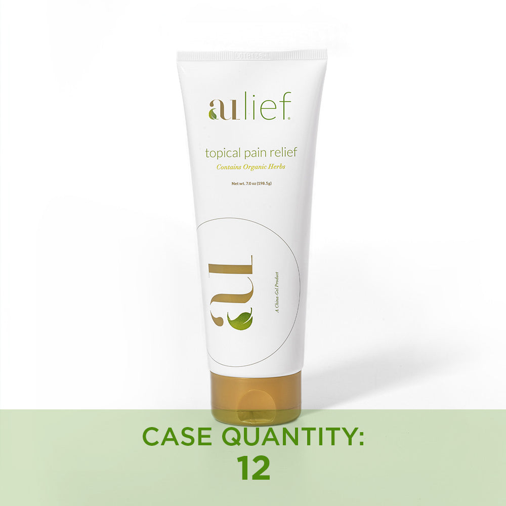 aulief gold organic pain relief cream 7oz tube with text case quantity: 12