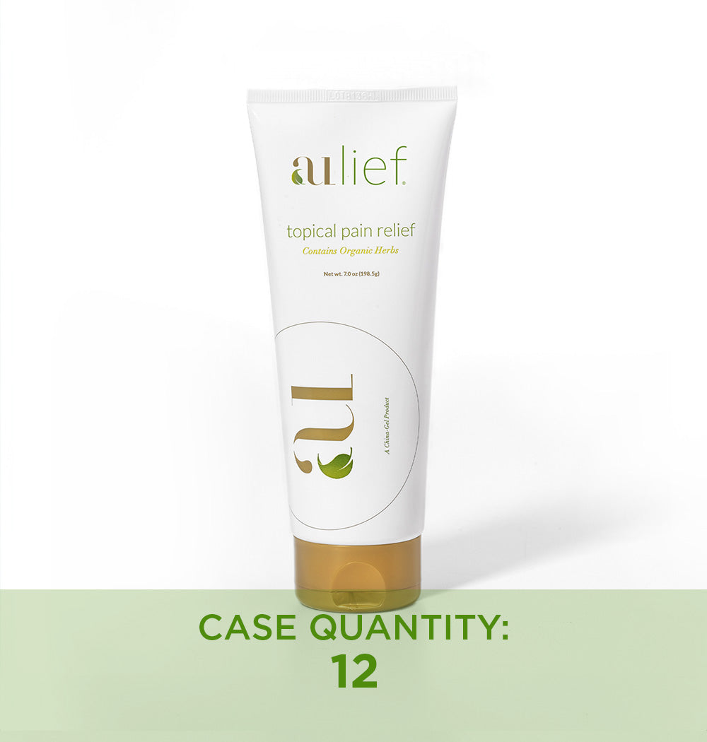 aulief gold organic pain relief cream 7oz tube with text case quantity: 12