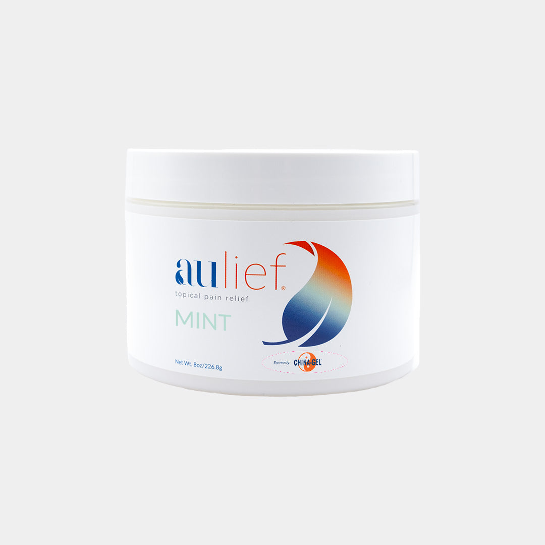 aulief topical pain relief cream mint, 8 oz jar with sticker formerly China-Gel