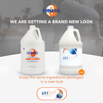 China-Gel is getting a brand new look. Enjoy the same ingredients packaged in a new look: aulief. Image of China-Gel gallon bottle and new aulief gallon bottle on a white table.